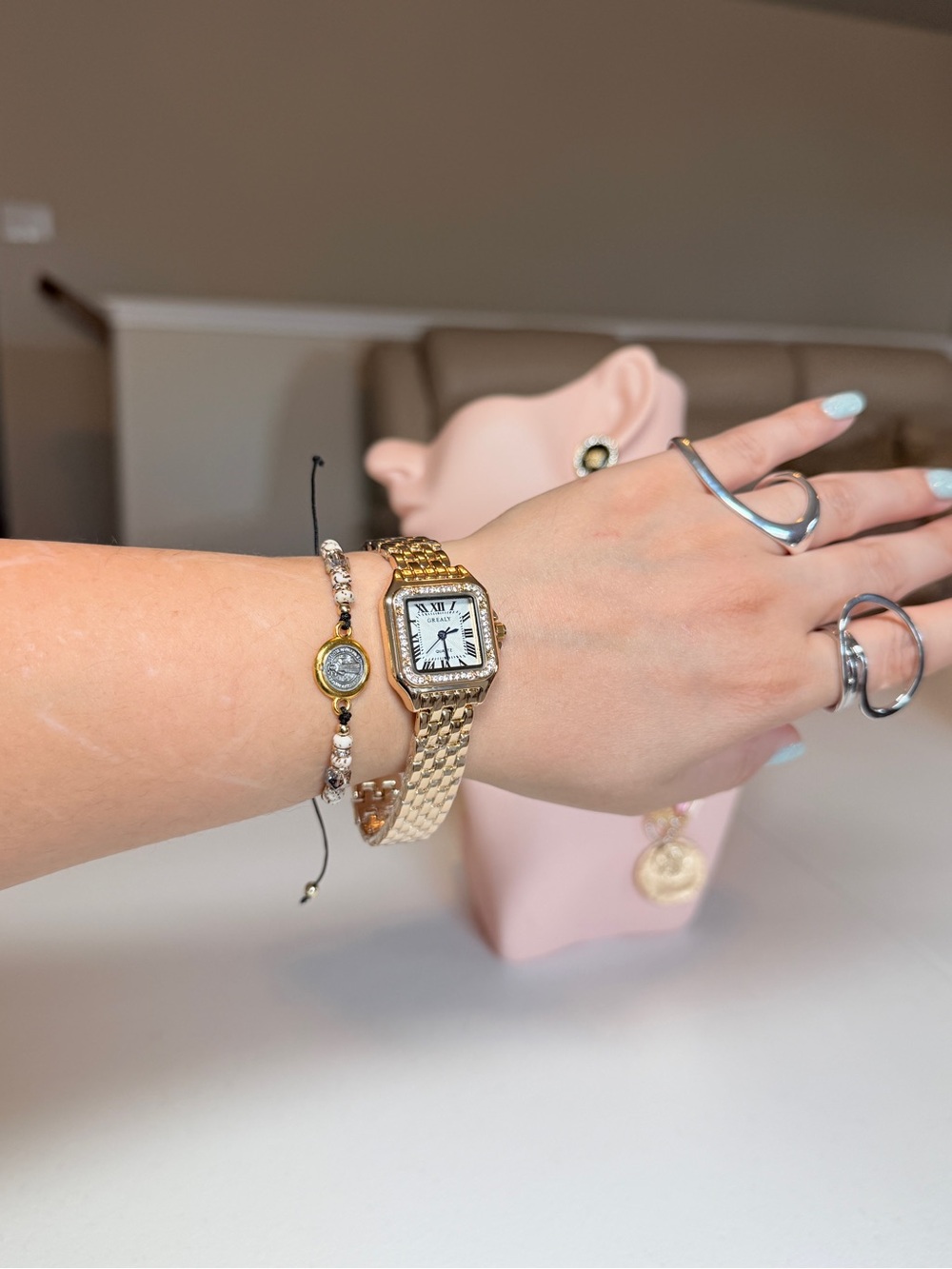 Gold Women's Watch with Crystals